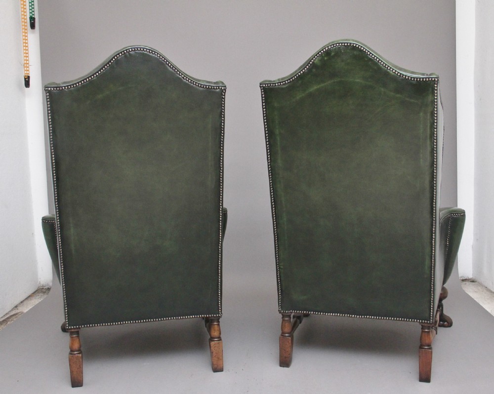 Large pair of early 20th Century walnut wingback armchairs  View IV