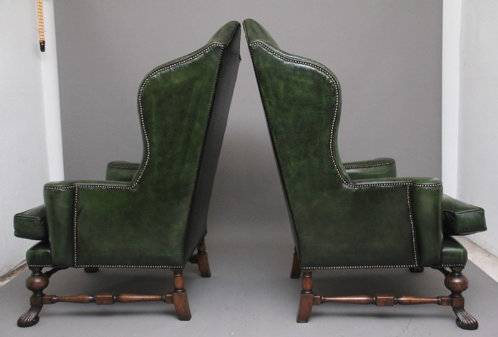 Large pair of early 20th Century walnut wingback armchairs  View V