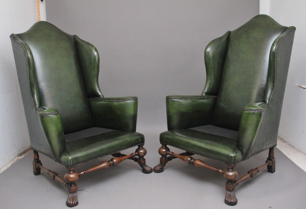 Large pair of early 20th Century walnut wingback armchairs  View VI