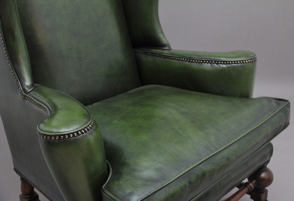 Large pair of early 20th Century walnut wingback armchairs  View VIII