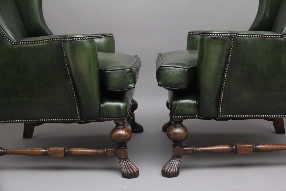Large pair of early 20th Century walnut wingback armchairs  View IX