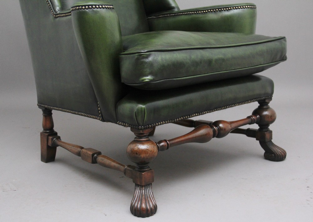 Large pair of early 20th Century walnut wingback armchairs  View XI