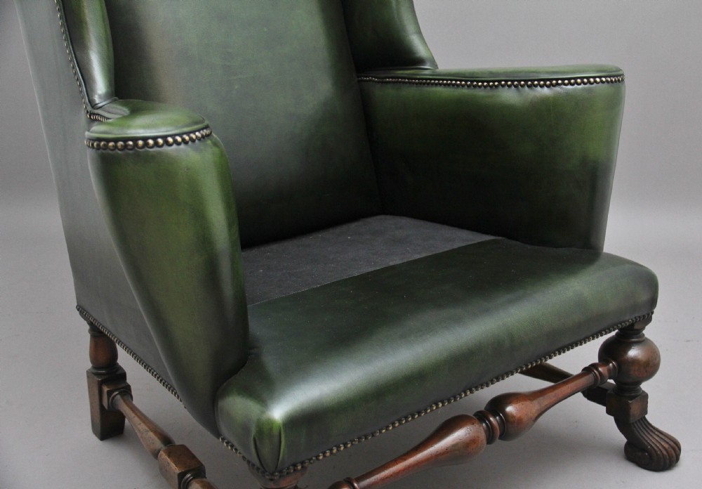 Large pair of early 20th Century walnut wingback armchairs  View XIII
