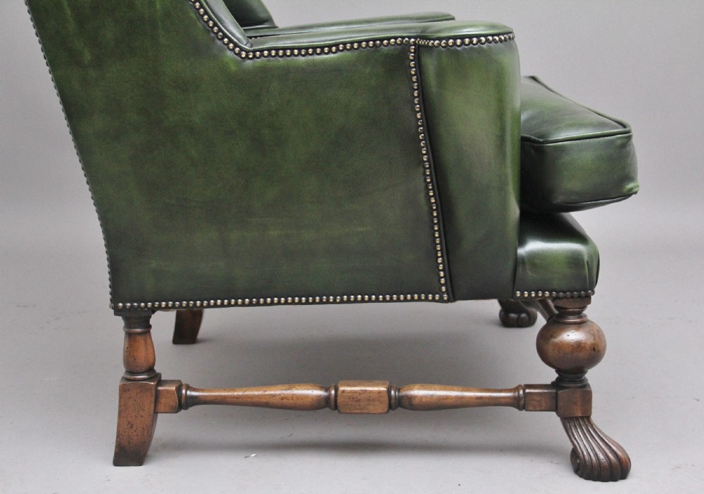 Large pair of early 20th Century walnut wingback armchairs  View XIV