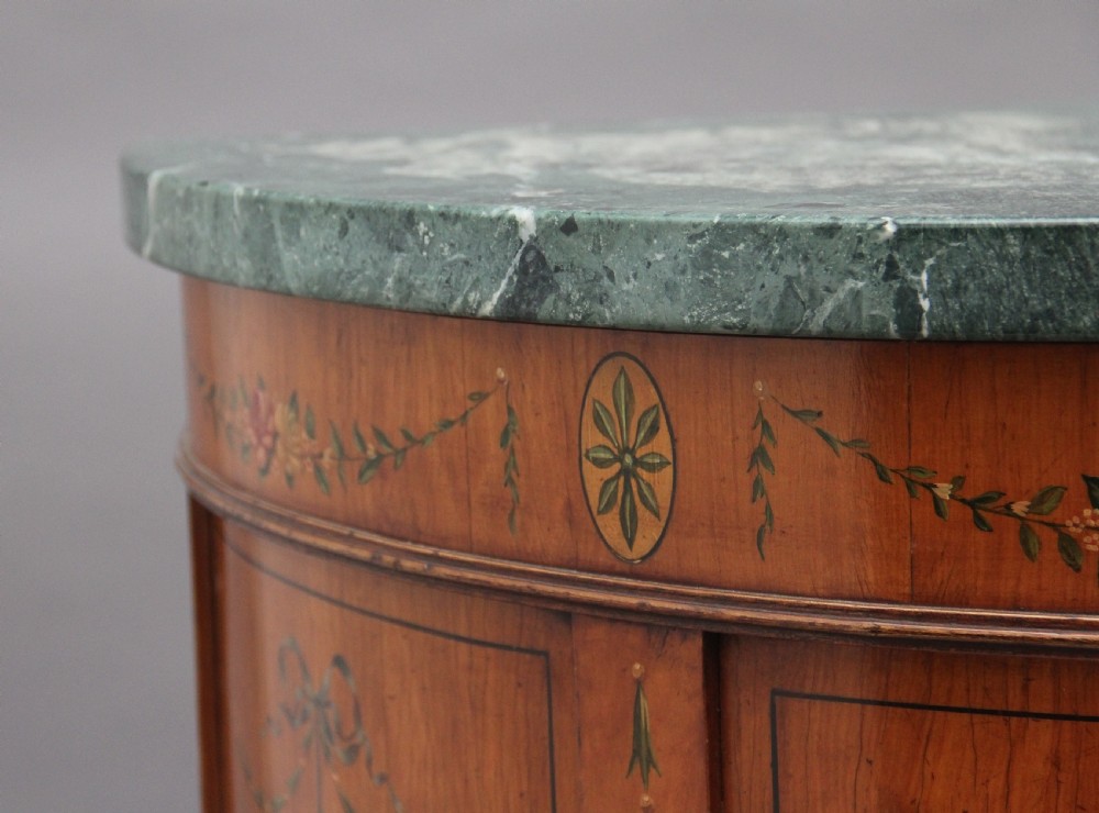 Pair of early 20th Century satinwood and painted demi lune cabinets View XIII