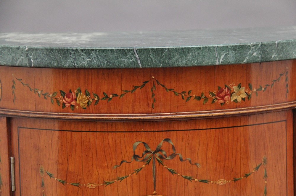 Pair of early 20th Century satinwood and painted demi lune cabinets View XIV