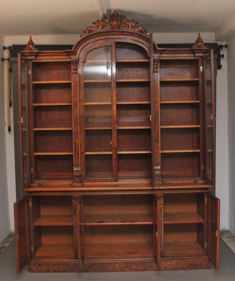 Fabulous quality 19th Century burr walnut bookcase View II