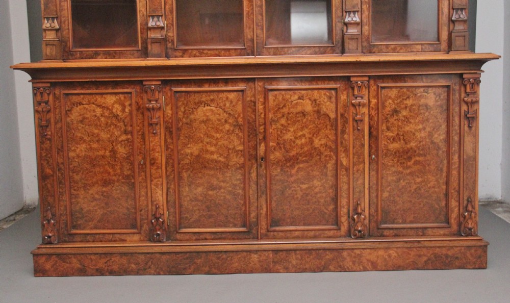 Fabulous quality 19th Century burr walnut bookcase View III