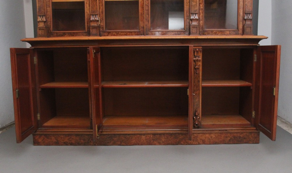 Fabulous quality 19th Century burr walnut bookcase View V