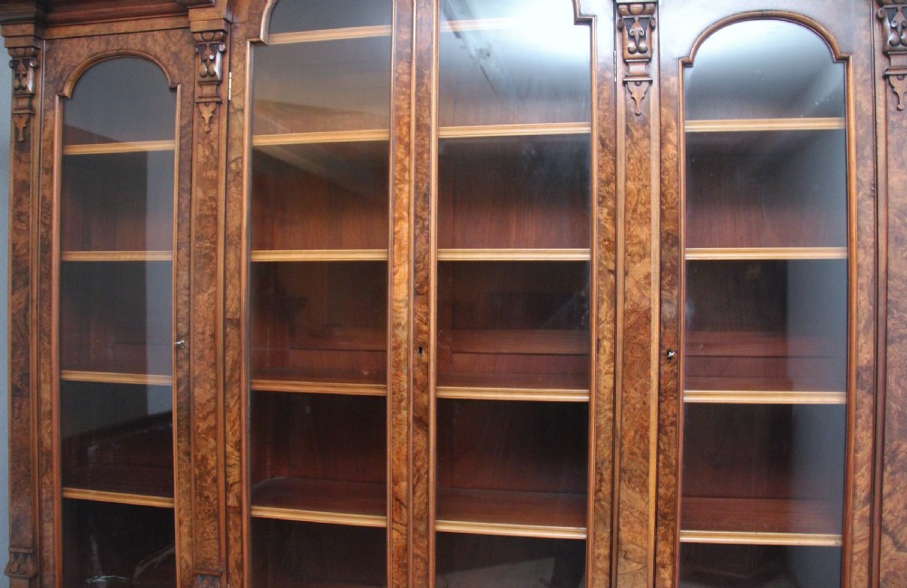 Fabulous quality 19th Century burr walnut bookcase View VI