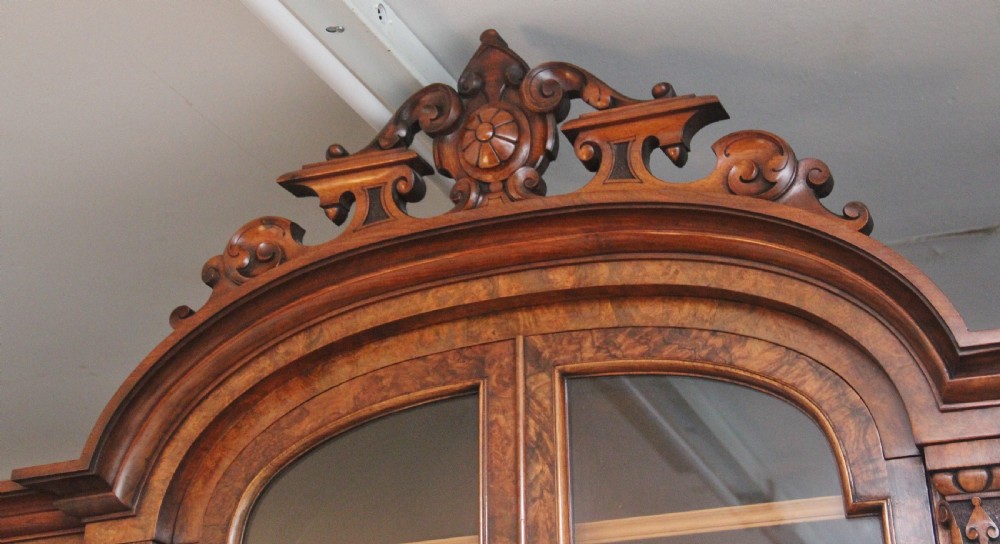 Fabulous quality 19th Century burr walnut bookcase View VIII