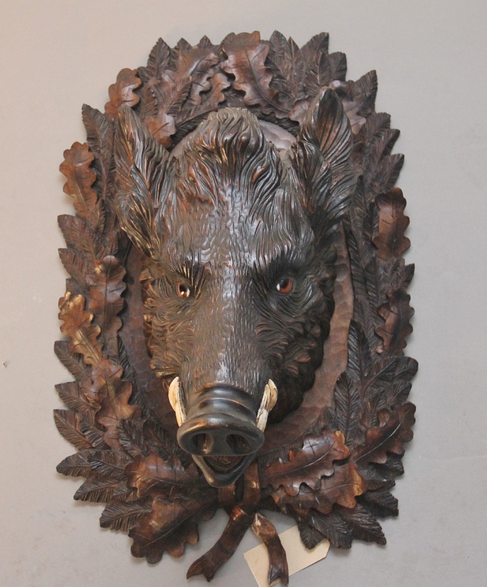 Early 20th Century black forest wild boars head View II
