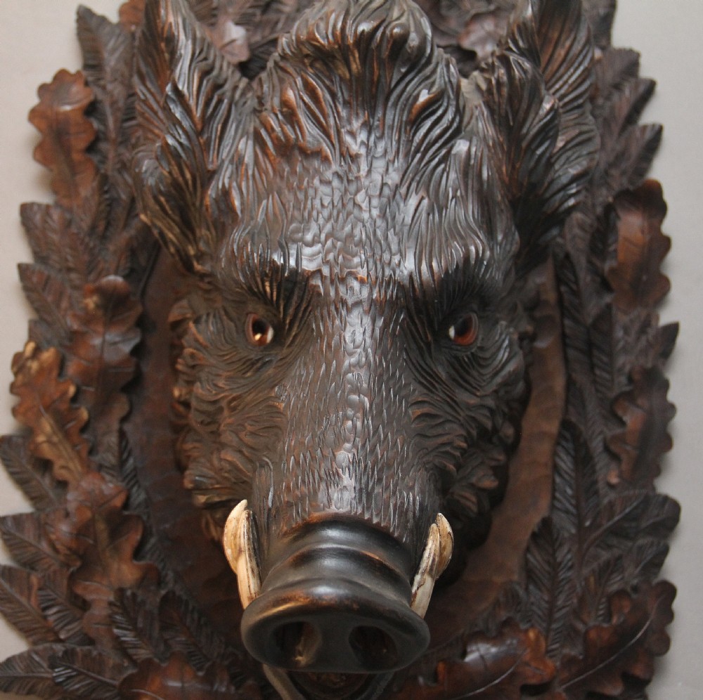 Early 20th Century black forest wild boars head View III