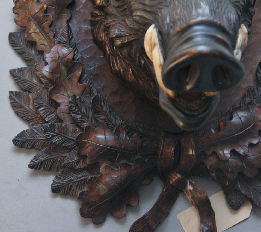 Early 20th Century black forest wild boars head View IV