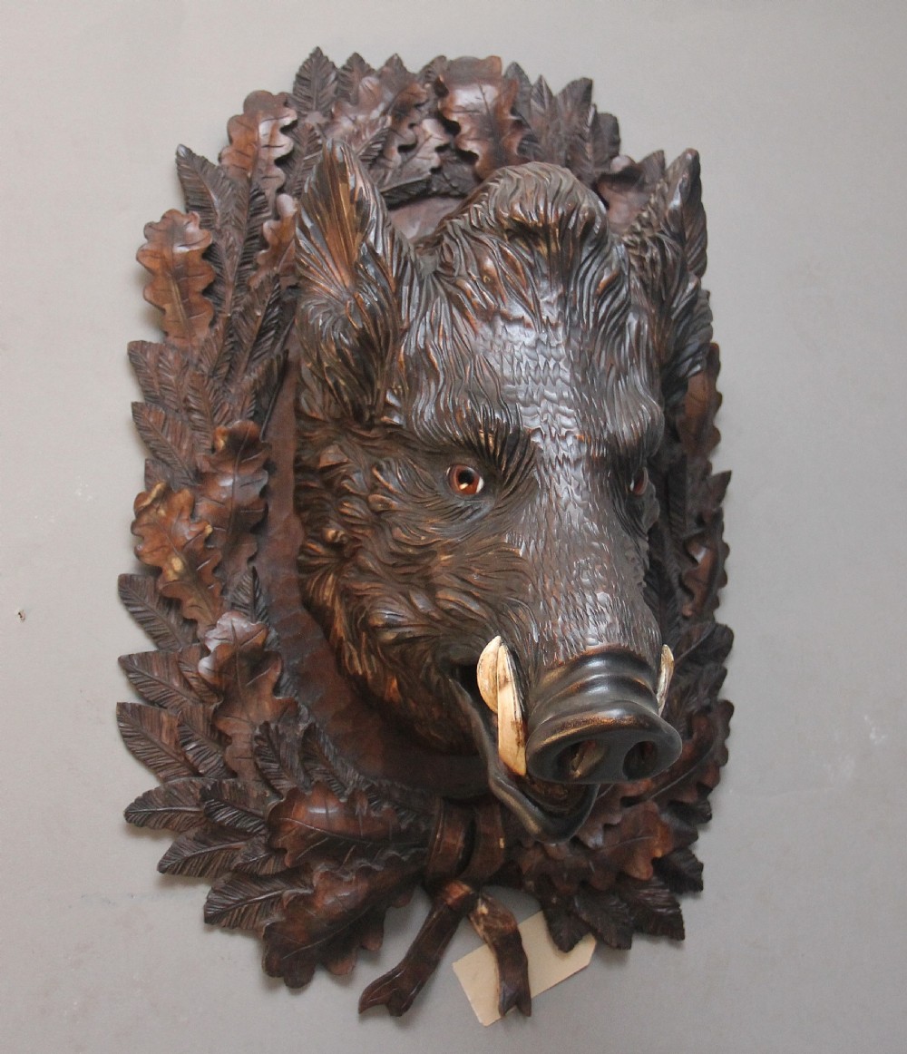 Early 20th Century black forest wild boars head View VI