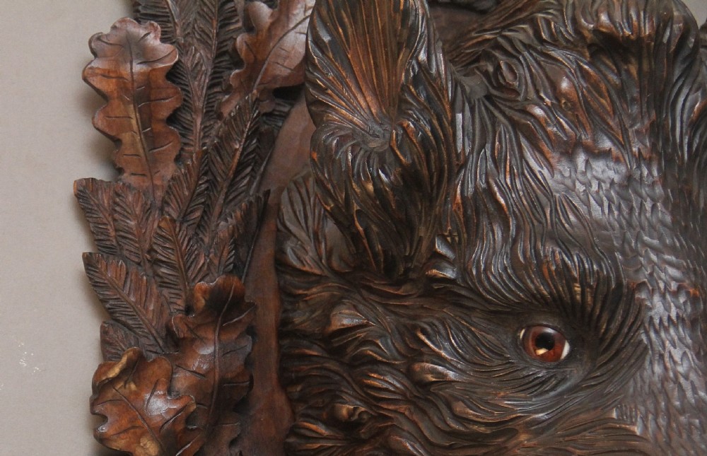 Early 20th Century black forest wild boars head View XII