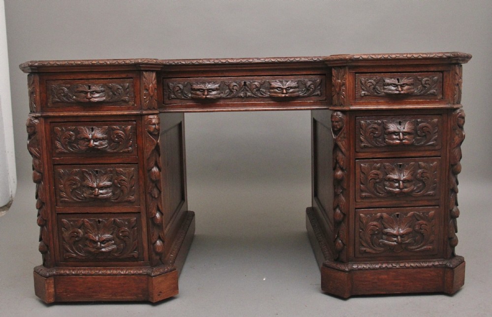19th Century carved oak desk