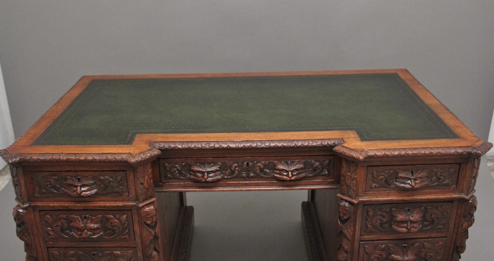 19th Century carved oak desk View VI