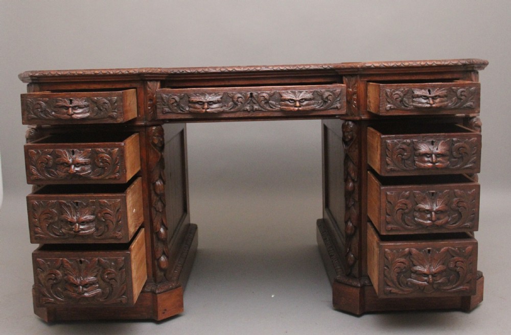 19th Century carved oak desk View VII
