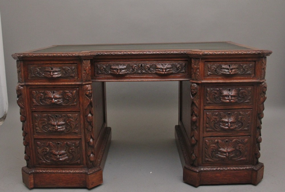 19th Century carved oak desk View XII