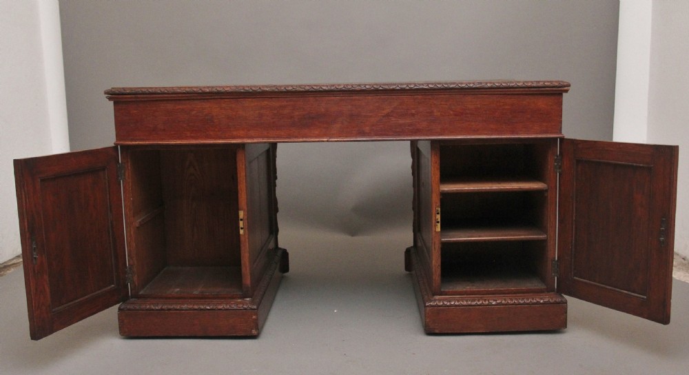 19th Century carved oak desk View XIII