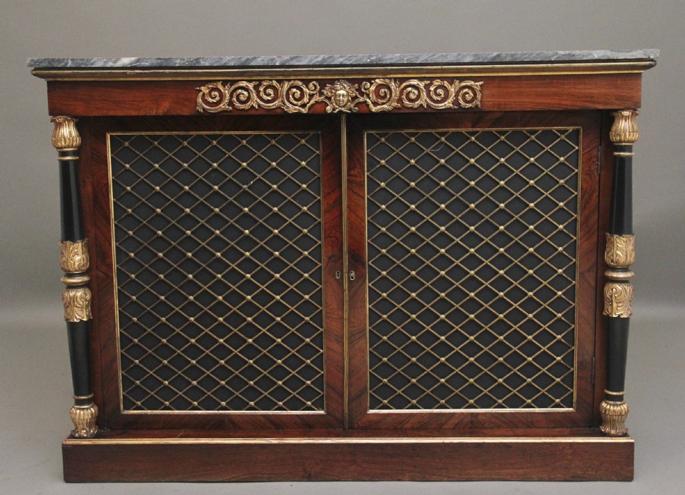 Early 19th Century rosewood, gilt and marble top cabinet