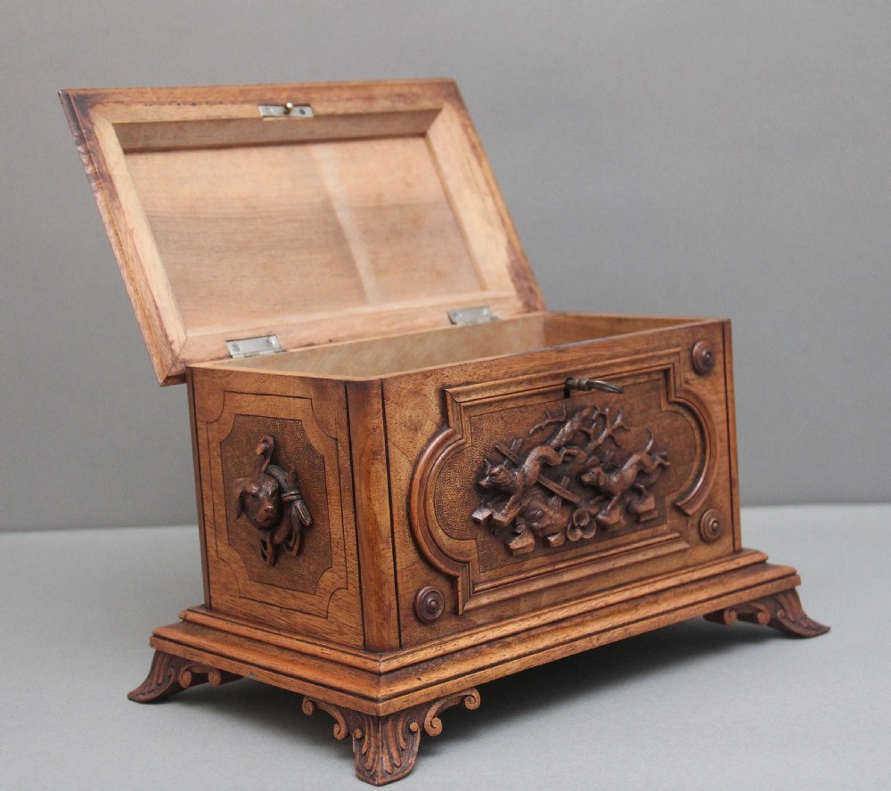 19th Century black forest carved wood casket View II