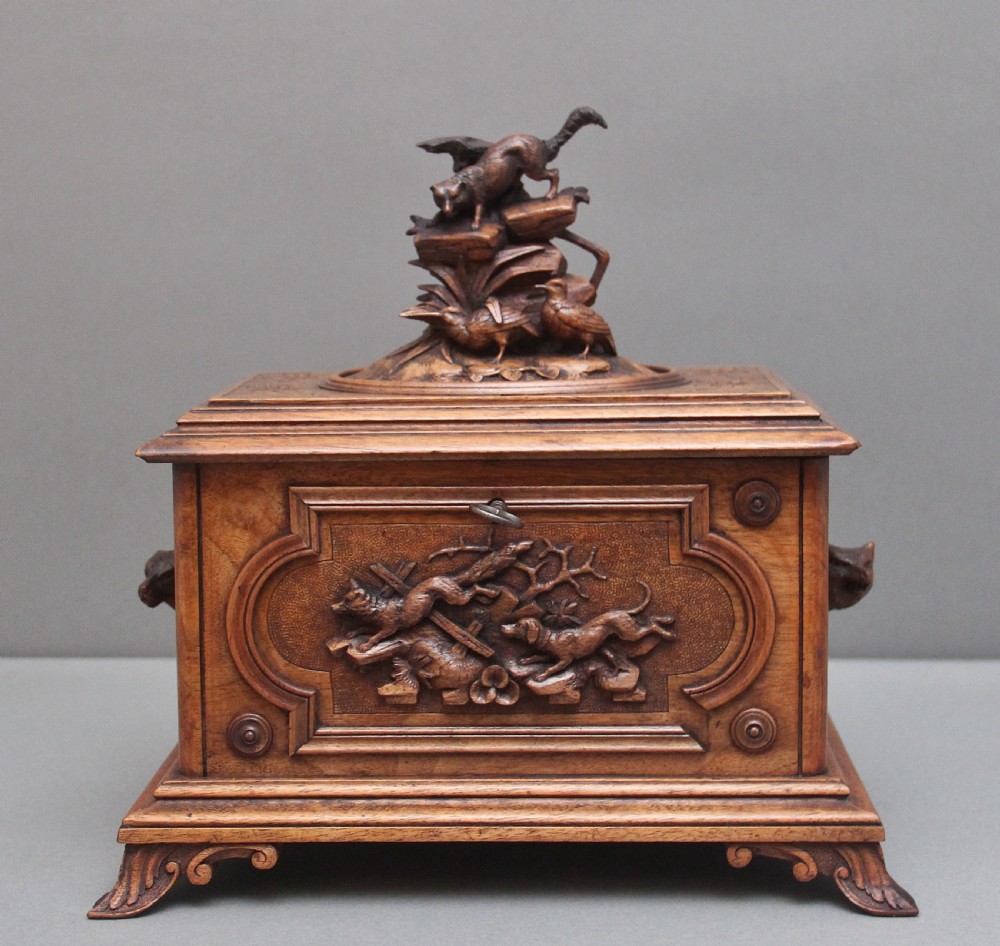19th Century black forest carved wood casket View III