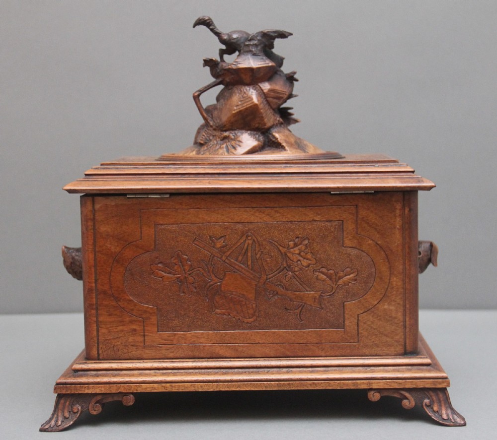 19th Century black forest carved wood casket View VI