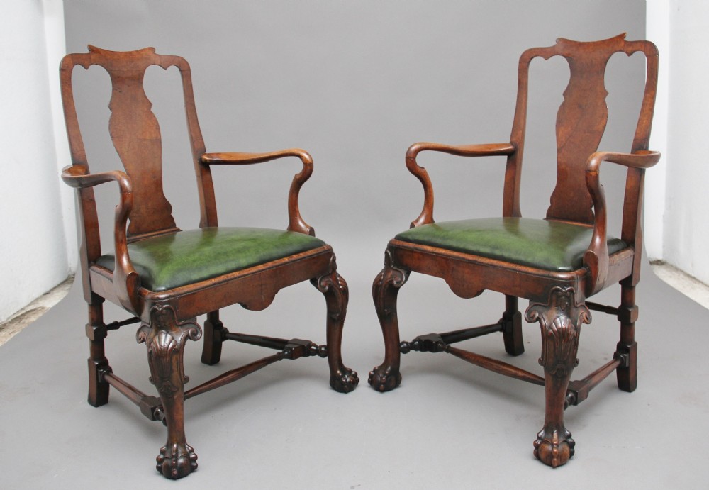 Pair of 19th Century walnut armchairs