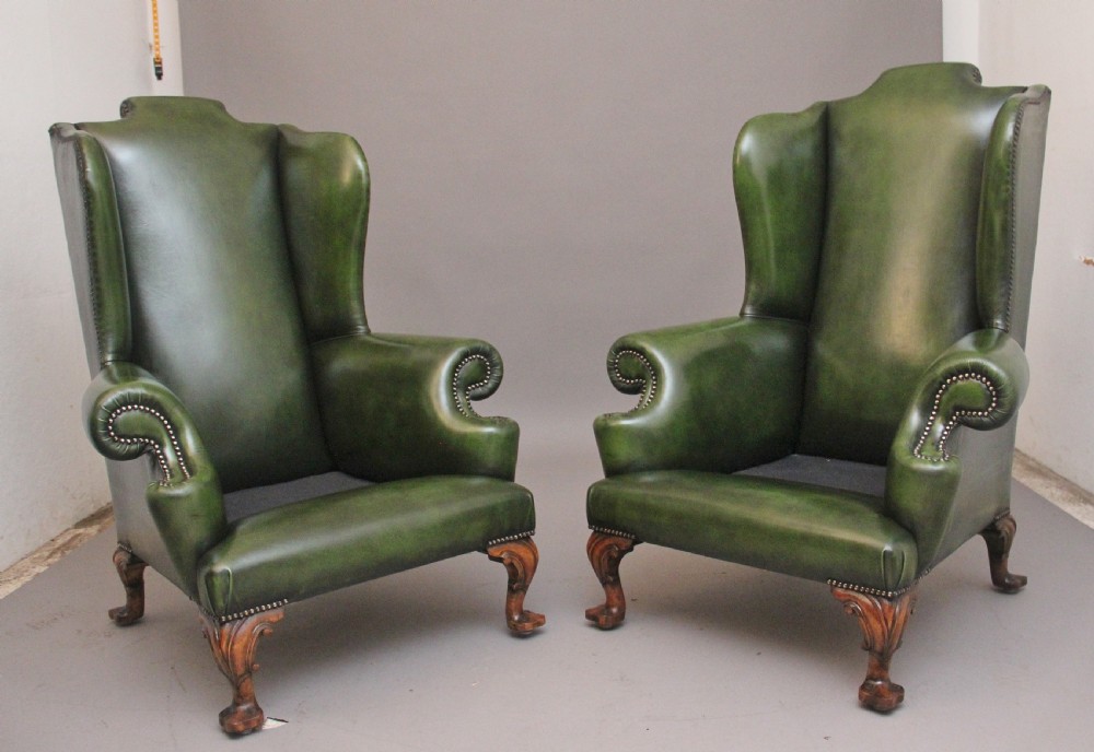 LARGE PAIR OF EARLY 20TH CENTURY WALNUT WINGBACK ARMCHAIRS View II
