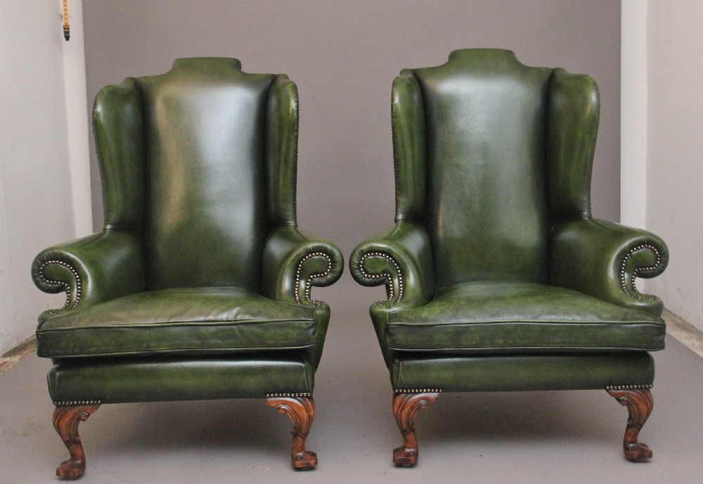 LARGE PAIR OF EARLY 20TH CENTURY WALNUT WINGBACK ARMCHAIRS View III