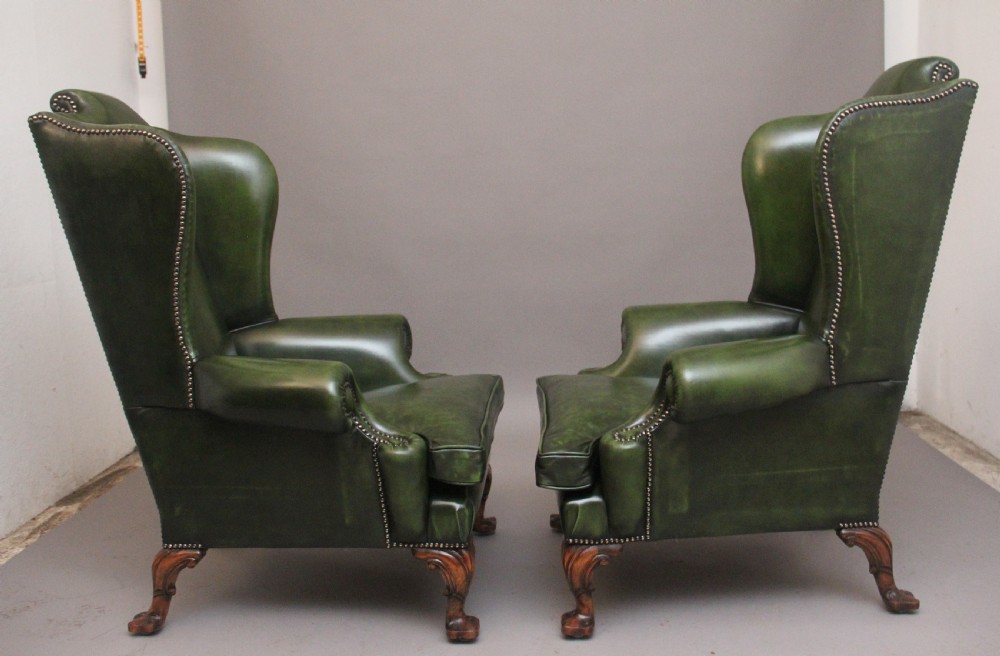 LARGE PAIR OF EARLY 20TH CENTURY WALNUT WINGBACK ARMCHAIRS View V