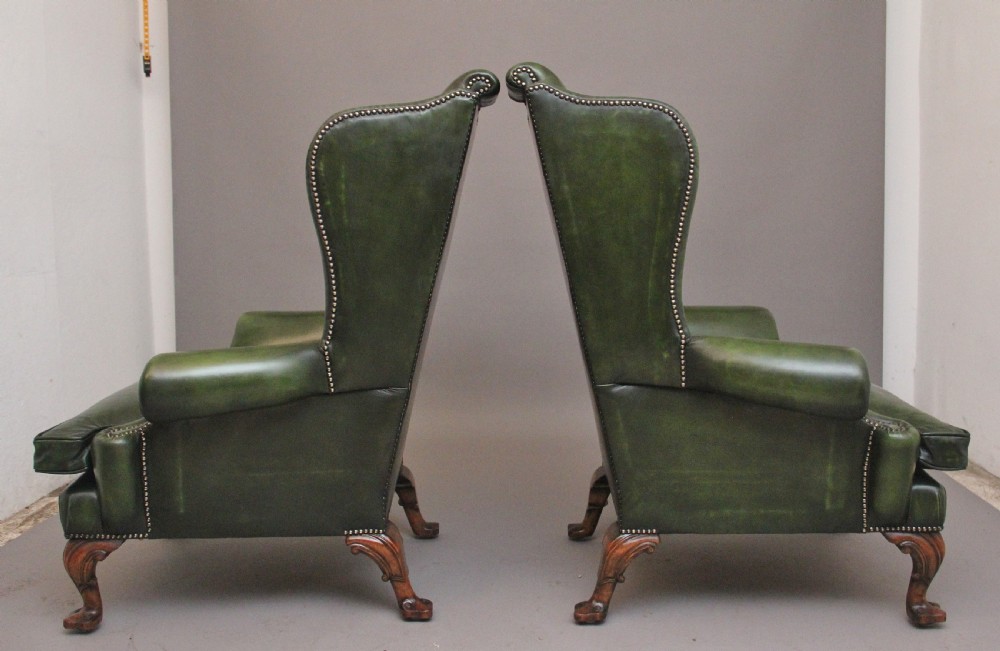LARGE PAIR OF EARLY 20TH CENTURY WALNUT WINGBACK ARMCHAIRS View VII
