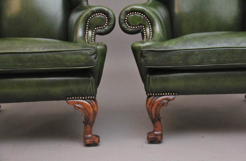 LARGE PAIR OF EARLY 20TH CENTURY WALNUT WINGBACK ARMCHAIRS View IX