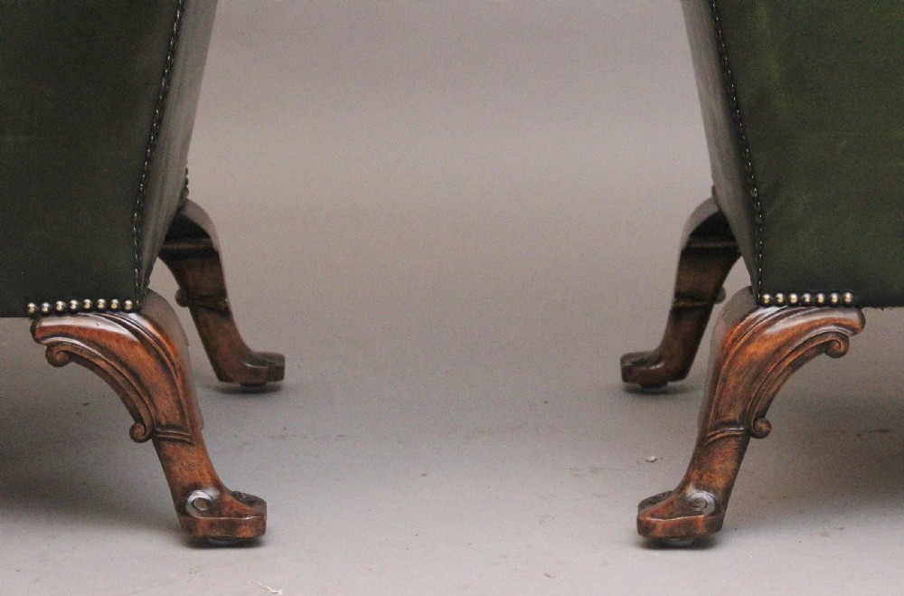 LARGE PAIR OF EARLY 20TH CENTURY WALNUT WINGBACK ARMCHAIRS View XIX