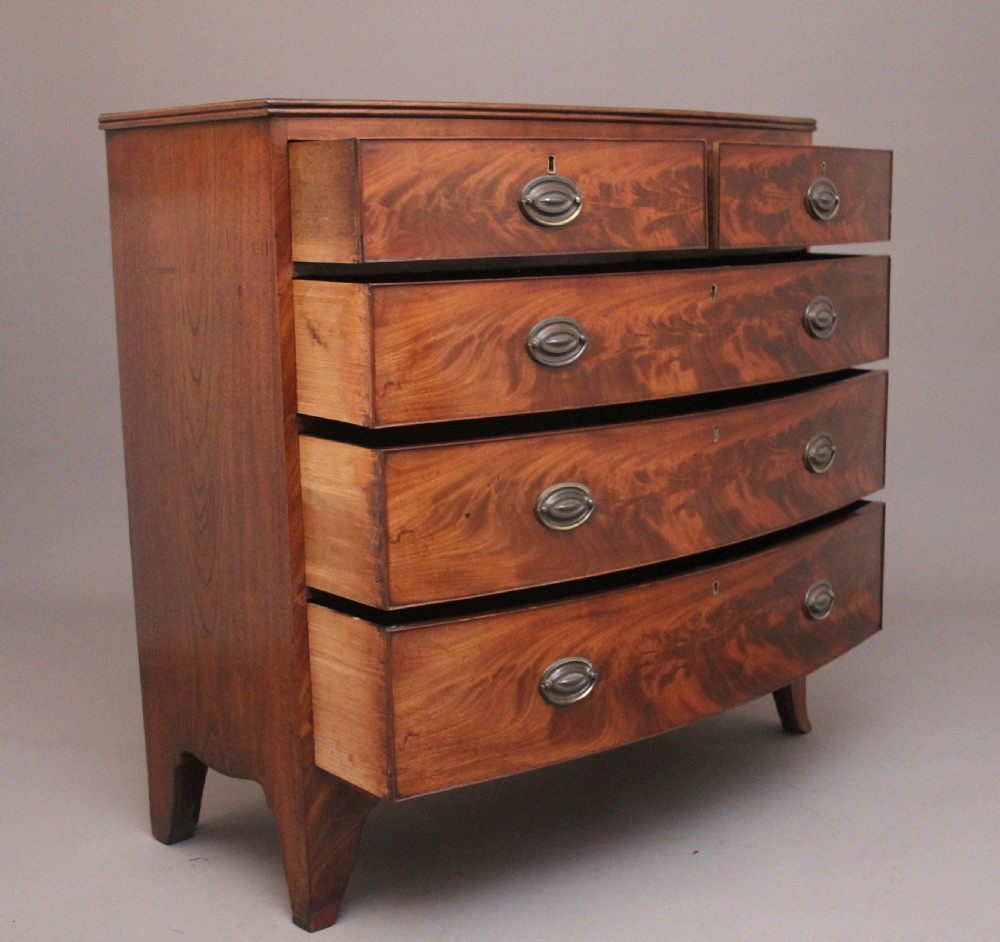 Early 19th Century flame mahogany bowfront chest of drawers View V