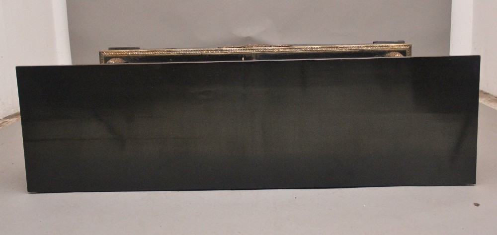 A 19th-century ebonised two-door cabinet featuring detailed brass Boulle marquetry panels, classical female caryatid mounts, and gilt-bronze mouldings. View XII