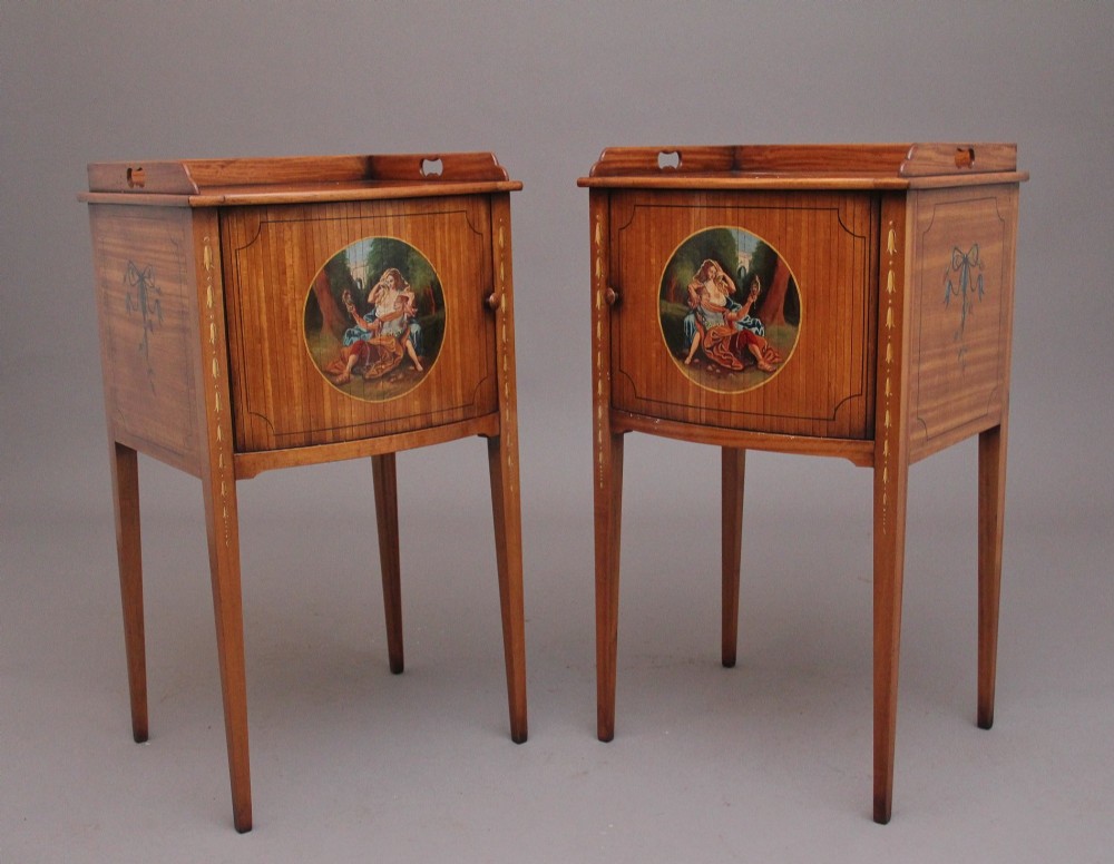 Pair early 20th Century satinwood bedside cabinets