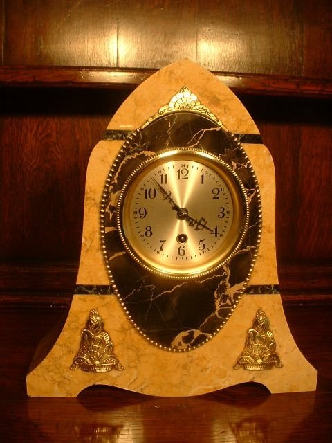 Lancet Topped Marble Mantle Clock.