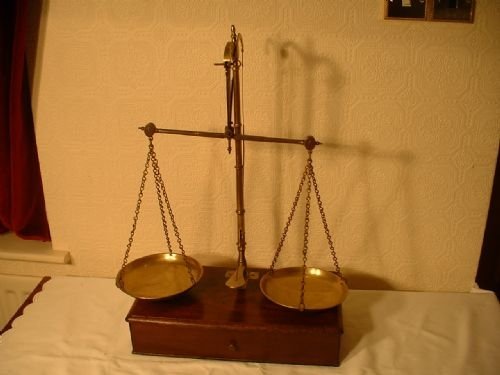 Brass and Mahogany Scales by W.t.avery.
