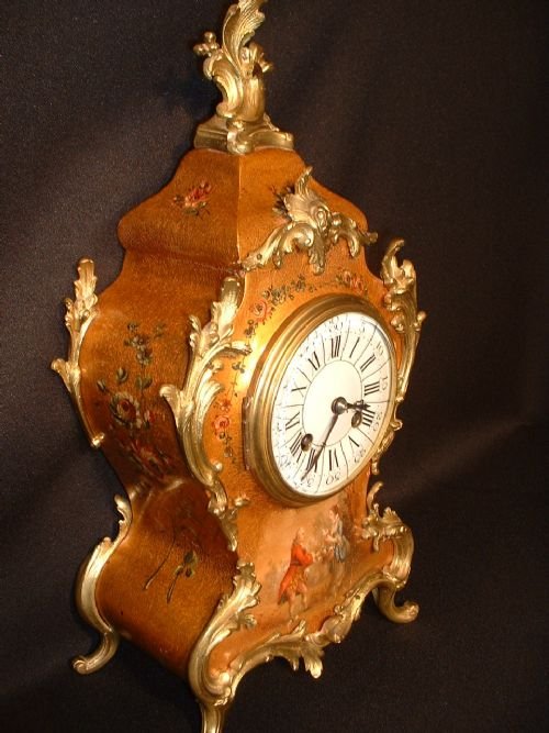 Exceptional Vernis Martin Gilt Mantle Clock.