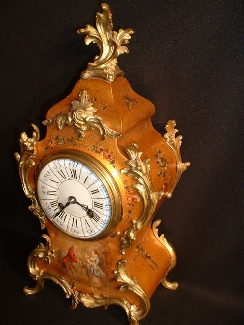fig 1. Exceptional Vernis Martin Gilt Mantle Clock.