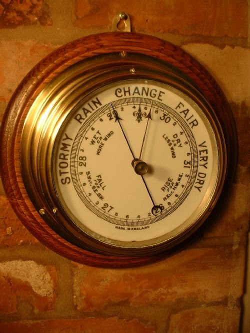 Brass Barometer on Oak Plaque.