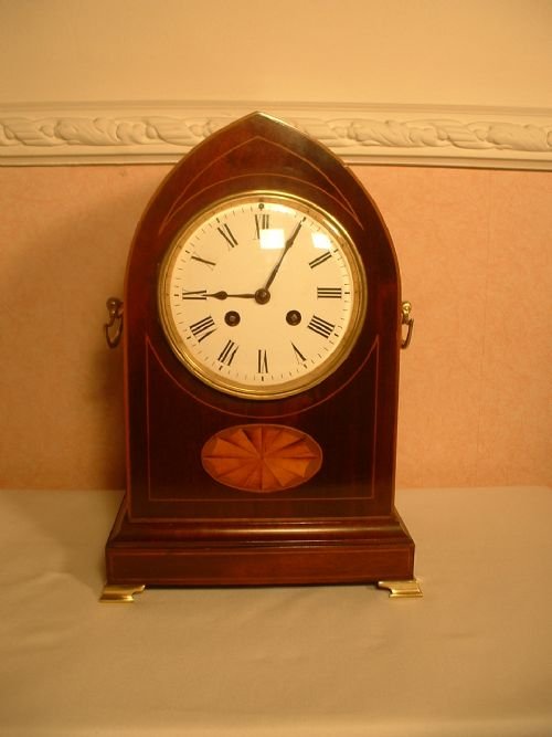 fig 1. Lancet topped mahogany mantle clock