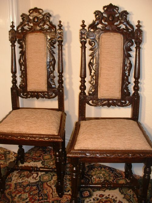 Pair of Carved Victorian Oak Chairs