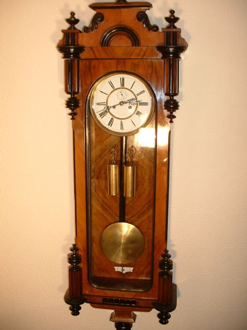 Walnut & Ebonised Vienna Wall Clock