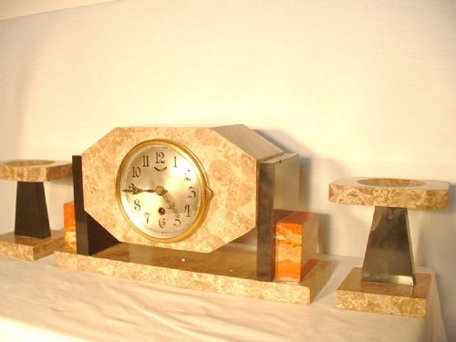 Art-deco Clock and Garniture Set