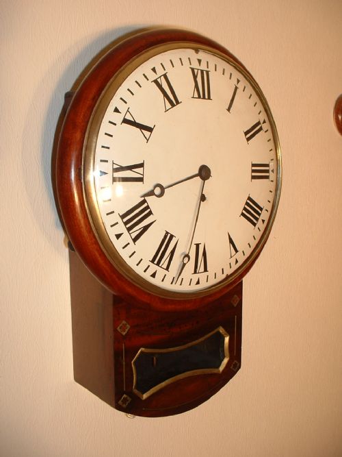 Brass Inlaid Drop Dial Wall Clock. Convex Dial.