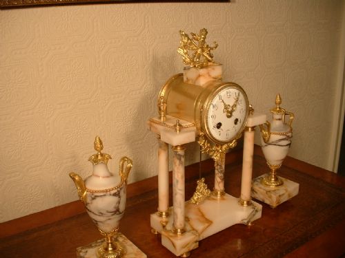 Marble Portico Garniture Clock Set